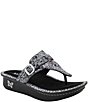 Alegria Kennedi Lizard Print Leather Thong Platform Heel Sandals - Image 1