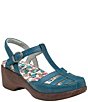 Color:Roman Candle Teal - Image 1 - Summer Roman Candle Leather Open Vamp T-Strap Platform Clogs