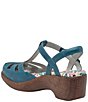 Color:Roman Candle Teal - Image 3 - Summer Roman Candle Leather Open Vamp T-Strap Platform Clogs