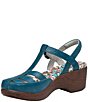 Color:Roman Candle Teal - Image 4 - Summer Roman Candle Leather Open Vamp T-Strap Platform Clogs