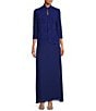 Color:Electric Blue - Image 1 - Glitter Embellished 3/4 Sleeve Square Neck Jacquard 2-Piece Jacket Gown