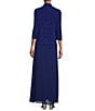 Color:Electric Blue - Image 2 - Glitter Embellished 3/4 Sleeve Square Neck Jacquard 2-Piece Jacket Gown