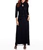 Color:Navy - Image 1 - Glitter Embellished 3/4 Sleeve Square Neck Jacquard 2-Piece Jacket Gown