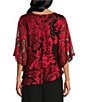 Alex Evenings Illusion Elbow Sleeve Boat Neck Asymmetrical Hem Triple Tier Chiffon Blouse, Color:Black/Red - Image 2