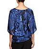 Alex Evenings Illusion Elbow Sleeve Boat Neck Asymmetrical Hem Triple Tier Chiffon Blouse, Color:Black Royal - Image 2