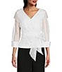 Alex Evenings 3/4 Illusion Sleeve Portrait Collar Tie Waist Organza ...
