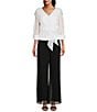 Alex Evenings 3/4 Illusion Sleeve Portrait Collar Tie Waist Organza ...