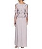 Color:Smoky Orchid - Image 2 - 3/4 Illusion Sleeve Boat Neck Floral Embroidered Lace Long A-Line Dress