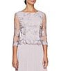 Color:Smoky Orchid - Image 3 - 3/4 Illusion Sleeve Boat Neck Floral Embroidered Lace Long A-Line Dress