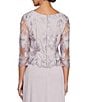 Color:Smoky Orchid - Image 4 - 3/4 Illusion Sleeve Boat Neck Floral Embroidered Lace Long A-Line Dress