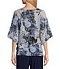 Color:Silver Multi - Image 2 - 3/4 Sleeve Boat Neck Asymmetrical Tiered Hem Floral Printed Chiffon Blouse