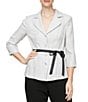 Color:Dove - Image 1 - 3/4 Sleeve Button Front Belted Blouse