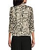 Color:Ivory/Black - Image 2 - 3/4 Sleeve Collared Neck Tie Waist Printed Blouse