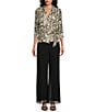 Color:Ivory/Black - Image 3 - 3/4 Sleeve Collared Neck Tie Waist Printed Blouse