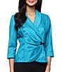 Alex Evenings 3/4 Sleeve Collared V-Neck Taffeta Blouse - Image 1