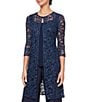 Alex Evenings 3/4 Sleeve Crew Neck Lace Two Piece Twinset, Color:Dark Navy - Image 1