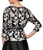 Alex Evenings 3/4 Sleeve Crew Neck Tie Waist Embroidered Floral Blouse, Color:Black Buff - Image 2