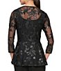 Color:Black - Image 2 - 3/4 Sleeve Sequin Floral Embroidered Scoop Neck Twinset