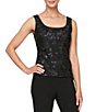 Color:Black - Image 3 - 3/4 Sleeve Sequin Floral Embroidered Scoop Neck Twinset