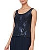 Color:Dark Navy - Image 3 - 3/4 Sleeve Mock Neck Sequin 2-Piece Twinset