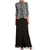 Alex Evenings Mock Neck 3/4 Sleeve Piping Glitter Embellished Printed 2-Piece Twinset, Color:Black/White - Image 3