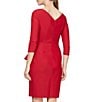 Color:Deep Red - Image 4 - Surplice V-Neck 3/4 Sleeve Ruffle Beaded Hip Detail Scuba Compression Sheath Dress