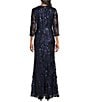 Alex Evenings 3/4 Sleeve Square Neck Sequin Gown, Color:Navy - Image 2