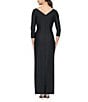 Color:Black - Image 2 - 3/4 Sleeve Surplice V-Neck Cascade Ruffle Skirt Gown