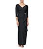 Alex Evenings Contour 3/4 Sleeve Surplice V-Neck Cascade Ruffle Skirt Gown - Image 1