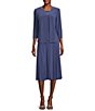 Color:Wedgewood - Image 1 - Beaded 3/4 Sleeve Scoop Neck 2-Piece Jacket Dress