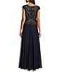 Color:Navy - Image 2 - Beaded Tulle Cap Sleeve V-Neck Bodice Ball Gown