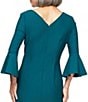 Alex Evenings Scuba Crepe Round Neck 3/4 Bell Sleeve Embellished Brooch Cascade Ruffle Compression Sheath Dress, Color:Deep Teal - Image 4