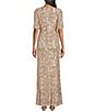 Alex Evenings Bubble Hem Short Sleeve Sequin Print Gown, Color:Gold - Image 2