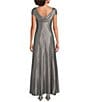 Color:Smoke - Image 2 - Cap Sleeve Cowl Neck Metallic Knit A-Line Gown