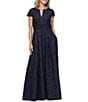 Alex Evenings Cap Sleeve Embossed Crepe Jacquard Long Gown - Image 1