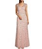 Color:Shell Pink - Image 1 - Cap Sleeve V-Neck Godet Skirt Embroidered Gown