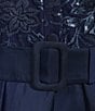 Alex Evenings Collared V Neck 3/4 Sleeve Belted A Line Stretch Tulle Gown, Color:Navy - Image 3