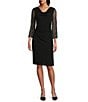 Alex Evenings Cowl Neck 3/4 Beaded Illusion Sleeve Metallic Knit Sheath Dress, Color:Black - Image 1