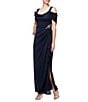 Alex Evenings Short Sleeve Cold Shoulder Cowl Neck Side Brooch Gown - Image 1