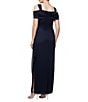 Alex Evenings Short Sleeve Cold Shoulder Cowl Neck Side Brooch Gown - Image 2