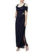 Alex Evenings Short Sleeve Cold Shoulder Cowl Neck Side Brooch Gown - Image 3