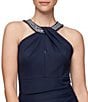 Color:Navy - Image 3 - Embellished Halter Neck Sleeveless Ruched Sheath Dress