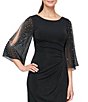 Color:Black - Image 3 - Embellished Illusion Ruffle 3/4 Sleeve Round Neck Sheath Dress