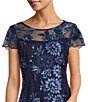 Color:Navy - Image 3 - Embroidered Cap Sleeve Crew Neck Sheath Dress