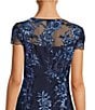 Color:Navy - Image 4 - Embroidered Cap Sleeve Crew Neck Sheath Dress