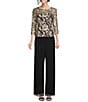 Color:Black/Taupe - Image 3 - Illusion Crew Neck 3/4 Sleeve Embroidered Floral Lace Top