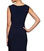 Color:Navy/Nude - Image 4 - Embroidered Floral Illusion Round Neck Sleeveless Cascade Side Ruched Long Jersey Gown