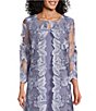 Color:Lavender - Image 3 - Jewel Neck Floral Embroidered 3/4 Sleeve 2-Piece Jacket Dress