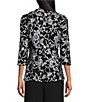 Color:Black/Lavender - Image 2 - Floral Embroidered Stretch Tulle 3/4 Sleeve Crew Neck Zip Front Peplum Statement Jacket