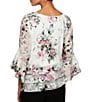 Color:Ivory/Pink - Image 2 - Floral Print 3/4 Sleeve Tiered Hem Chiffon Blouse